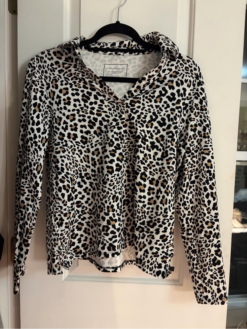 Charming Charlie Cream and Black Leopard V-Neck Pullover size large